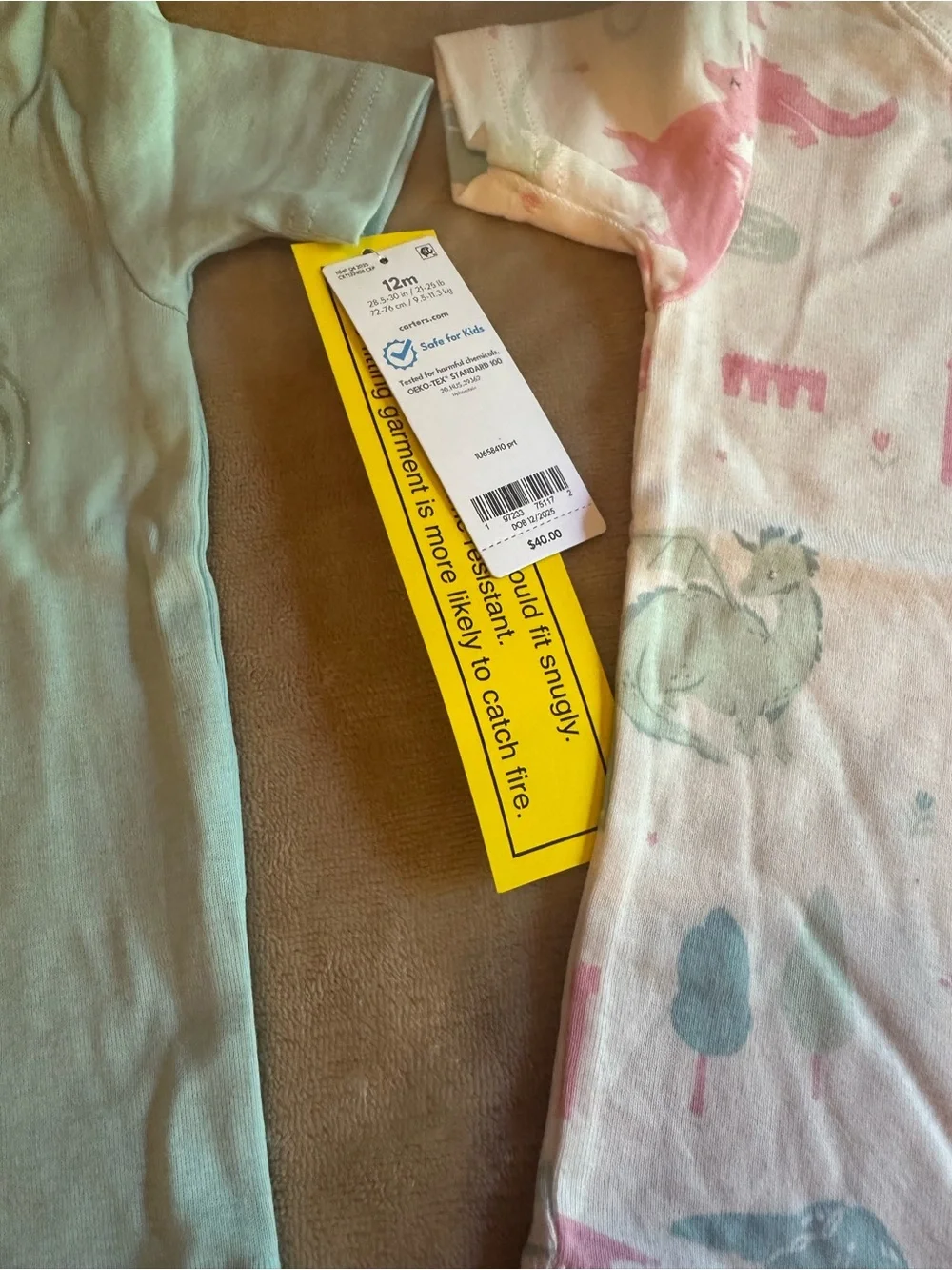 Carter's Mint Green & Light Pink Unicorn Short Pajama Set